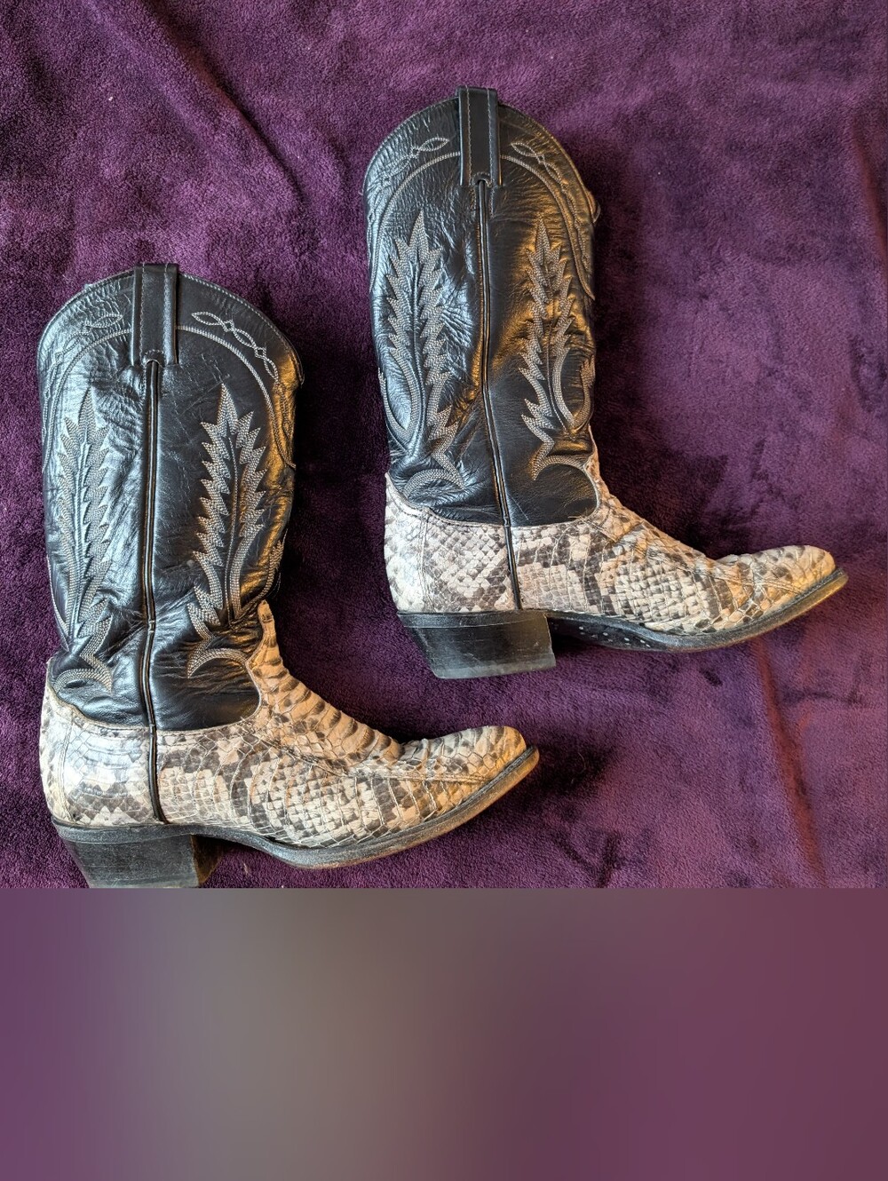 Tony Lama Black & White Snakeskin Cowboy Boots